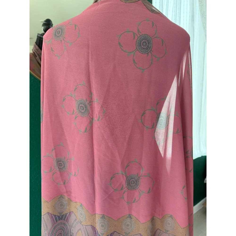 Pink Chiffon Paisley Floral Border Print Sheer Lightweight Wrap Scarf Shawl